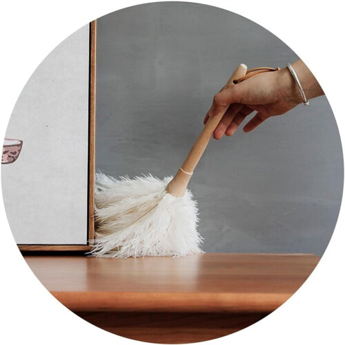 Ostrich Feather Dusters, Naturally Soft, Easy to Dust, Multi-Purpose Use, Solid Wood Handle, 41cm, White 2