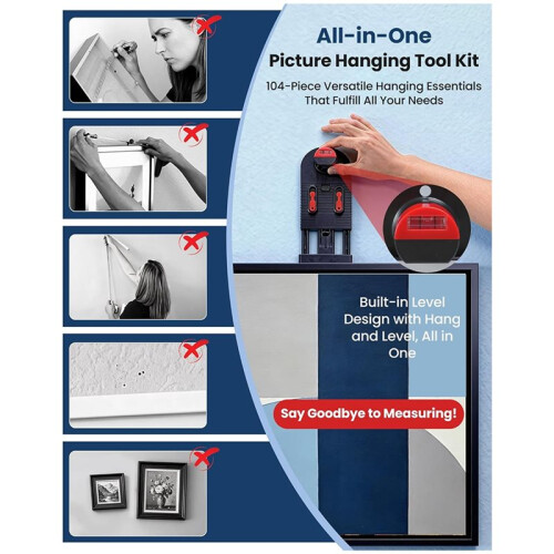 104-Piece Picture Hanging Tools Kit with Level, No Measurement Needed for Perfect Alignment 2