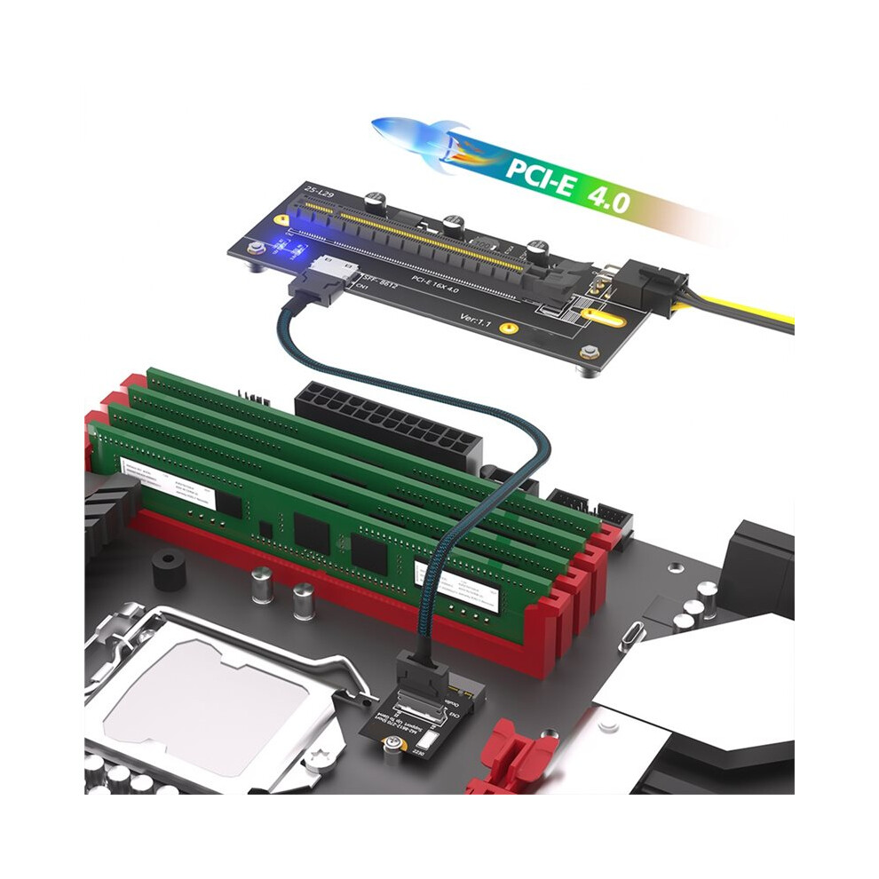 Sff Riser M.2 NVME M-Key 2230 to PCIE4.0 X16 Riser 6Pin Power Supply with Oculink ...