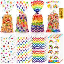 100 Stuks Verjaardagszakjes voor Kinderen, Transparante Zakjes voor Snoepkoekjes, Cadeauzakjes, Cellofaanzakjes voor Snoepverjaardagscadeaus,