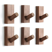 Lot de 6 Crochets Muraux Rétro en Bois, pour Porte-Clés Décoratif, Porte-Chapeaux, Suspensions pour Chaussettes, Salle de Bain, Entrée, Placard