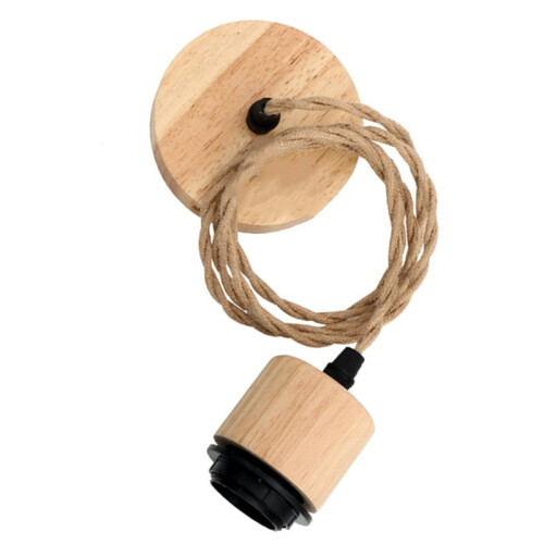 E27 Vintage Lamp Holder Pendant Lights with Solid Wood and Adjustable Hanging Wire 1