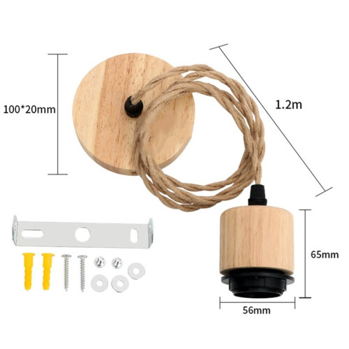 E27 Vintage Lamp Holder Pendant Lights with Solid Wood and Adjustable Hanging Wire 2