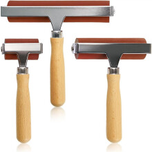 3 Sizes Rubber Brayer Roller, 6,4,2 Inch Soft Printmaking Brayer Tool with Wood Handle, for Stamping, Wallpapers, Tape