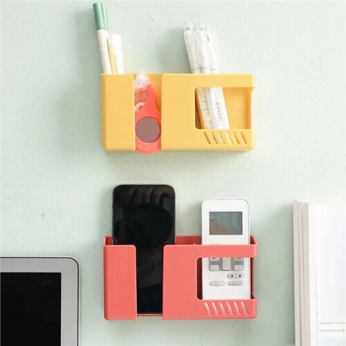 2 in 1 Wall-Mounted Mobile Phone Remote Control Storage Box Multifunctional Punch-Free Storage Rack Wall Debris 4pcs 1