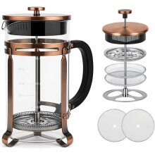 French-Press-Kaffeebereiter, 620 Ml, Edelstahl 304, 4-Mesh-Filter, Borosilikatglas, Hitzebeständig, für Zuhause und Büro