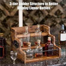 Large Wooden Liquor Bottle Display Shelf 3 Step Countertop Liquor Wine Rack Vintage Coffee Syrup Stand Bar Organizer