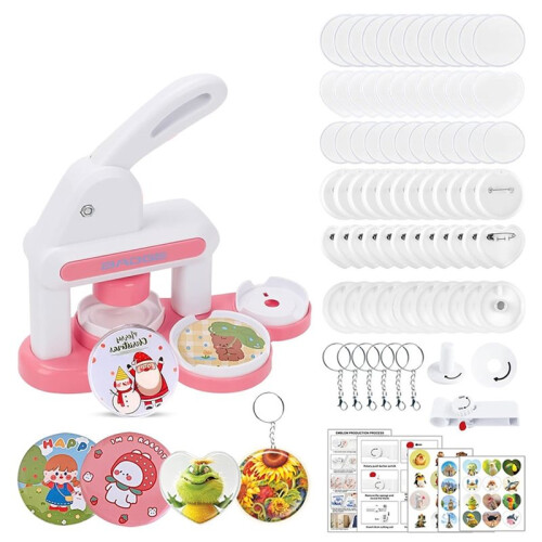 86Pcs Kid Gift Button Maker Machine, 55+35MM Pin Making Button Press with 36Pcs Button Parts+Circle Cutter+Picture B