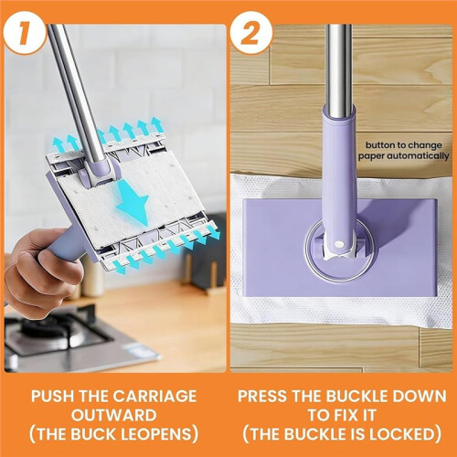Snap Grip  Mop with Convenient Cloth Changing, Retractable Dust Cleaner Flat Mop with Locking  & 10 Rags 2