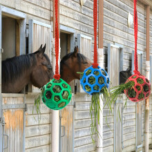 (3pcs) 3 Colorful Hanging Horse Hay Feeders - Durable PP Plastic Ball Treat Toy, Green, Blue And Red Design