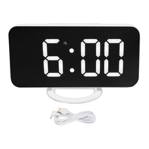 Digital Mirror Clock with LED Display and USB Charging Ports