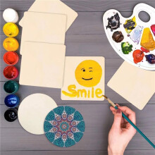 250Pcs Wood Slices 4X4Inch Unfinished Wood Pieces Square and Round Wooden for DIY Coaster Arts Painting Staining Crafts