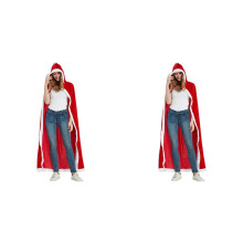 2X Cape de Noël Cape de Père Noël Cape à Capuche Costume pour Femme Cosplay Costume de Spectacle sur Scène Décor de Noël S