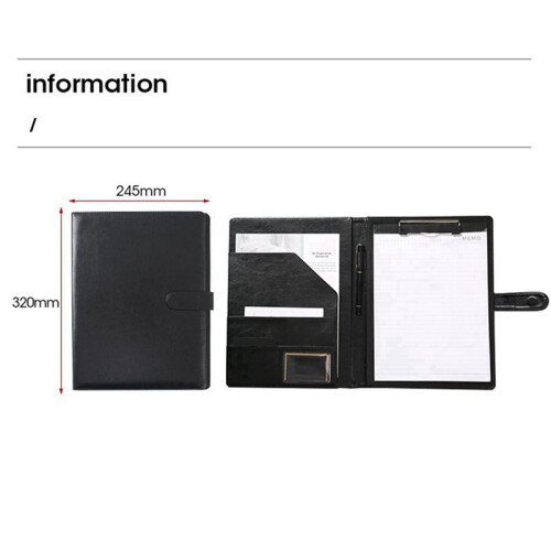 2X A4 Leather Folder Multifunctional Business Contract Folder with Notes Business Stationery Folder Black 2