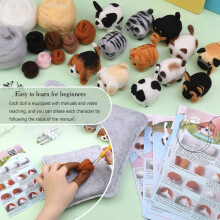 Needle Felting Kit,24 Pcs Doll Wool Needle Felting Beginner Kit with Instruction,Felting Foam Mat and DIY Needle