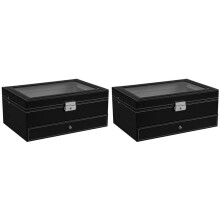 2X 12 Öppningar Låsbar Klocka Förvaringsboxar Smycken Display Låda Case 2-Lager Organizer Watch Showcase med Glaslock