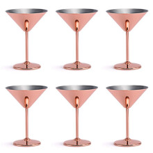 6X Stainless Steel Martini Cocktail Glass High Base Wine Glass Unbreakable Wine Glass Metal Bar Champagne Glass Copper