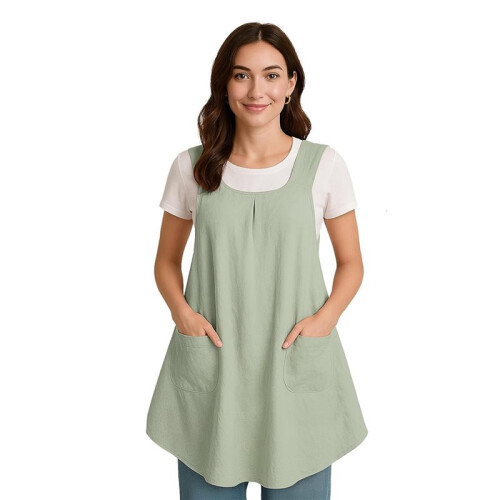 2X Grembiule con Tasca In Cotone e Lino, Grembiule Giapponese per Giardinaggio e Pittura Verde 1