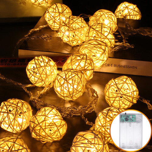 20 φωτιστικά σε σχήμα μπάλας από μπαμπού LED, 2 μέτρα