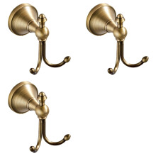3X Double Coat Hooks, Antique Brass Towel Hook, Wall Mount Wall Hooks for Hanging, Towel Hooks for Coat