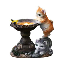 Figurine solaire chat et lapin pour jardin, résine, 21 x 19 x 14 cm