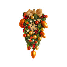 Artificial Christmas Teardrop Wreath50x30x8cm Plastic Iron Wire & Wood for Home Party Decor with Realistic Red Berries and Green Leaves