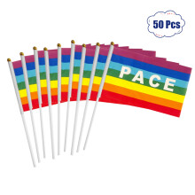 Mini Bandeira da Paz Arco-Íris em Poliéster para Mão - 50 ou 100 unidades