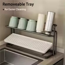 Bandeja de Drenaje de Hierro Forjado de Doble Capa, 1 Unidad, para Encimera, para Vasos de Vidrio, Tazas de Agua, Almacenamiento Multicapa.