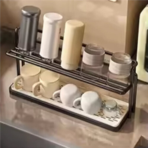 1PC Double-Layer Wrought Iron Drainage Tray Rack Countertop Glass Cup Cup Water Cup Multi-Layer Storage Rack 2