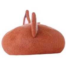 2X Cute Ear Beret Casual Warm Painter Hat Handmade Beret Honey Color