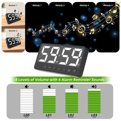 Extra-Large Display Digital Kitchen Timer with 7.4" LED Screen,Magnetic Stand Timer for Cooking Home Gym, Black 2