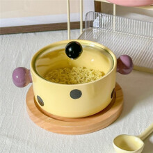 Polka Dot Ceramic Soup Bowl with Lid Convenient Noodles Bowl Double Ear Porcelain Soup Bowl Spiral Rice Noodles Bowl