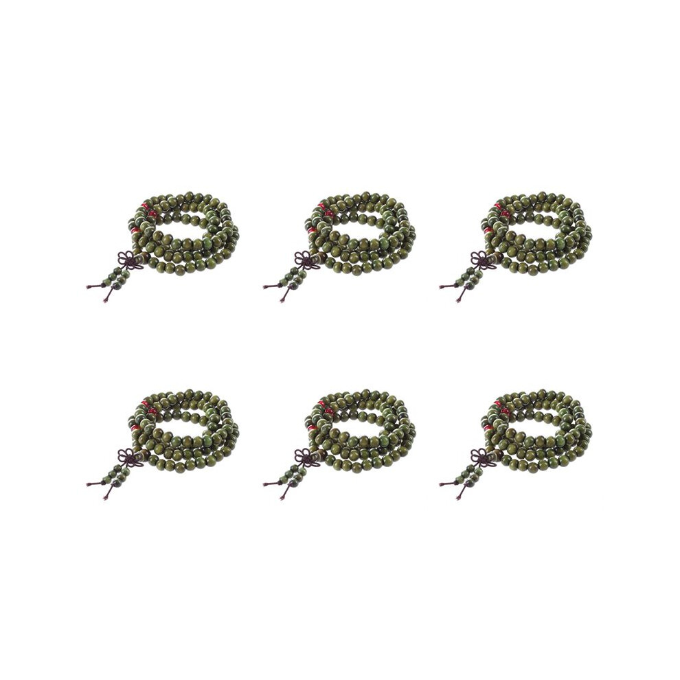 6X Olive Sandalwood Beads Buddha Buddhist Mala Stretch Necklace Rosary 29 Inch Green 4711190931499