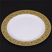 Gold Disposable Plastic Plates -Lace Design Plastic Plates,Gold Lace Plates Salad/Dessert Plates 100Pack-7.5Inch