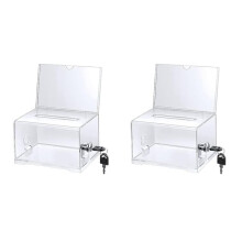 2 Pack Acrylic Donation Box with Lock, Clear Ballot Box with Sign Holder, Suggestion Box for Fundraising