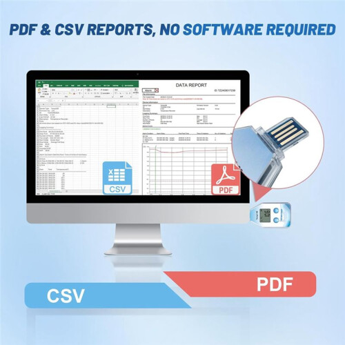 USB Digital Temperature Data Logger 5-Pack, Single Use, IP67 Waterproof, Auto PDF/CSV Reports for Cold Chain Monitoring 2