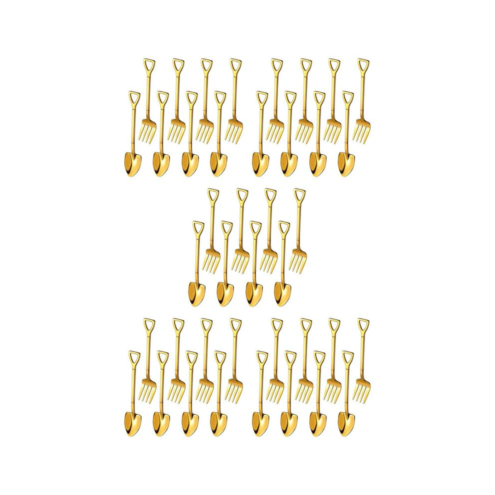 40 Pieces Shovel Spoon Fork Shovel Coffee Spoon Shovel Handle Dessert Spoon Ice Cream Spoon Shovel Shape Fork (Gold) 6032692764711