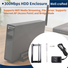 Blueendless BS-U35WF 300Mbps USB 3.0 Wi-Fi Streaming Server 3.5" External Hard Drive HDD Enclosure &File Server &AP & USB WiFi Storage RJ45 with 2dbi