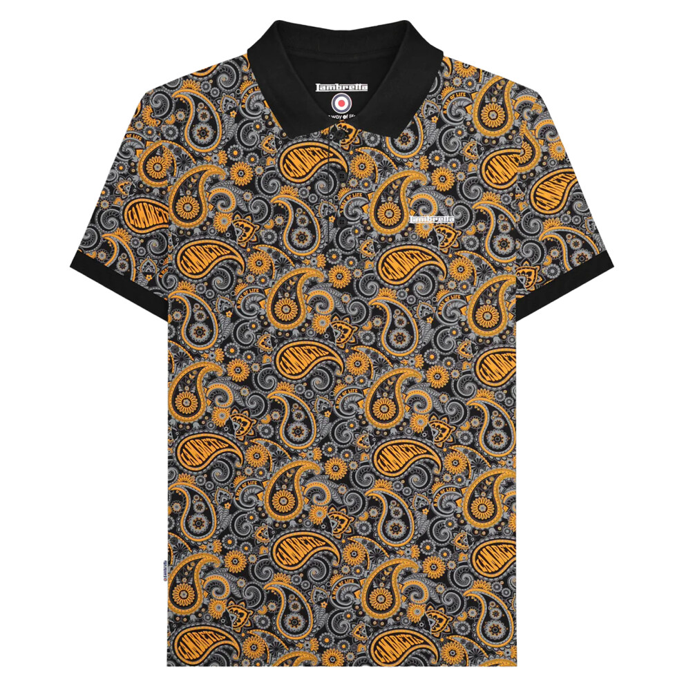 Lambretta (S, Navy) Mens Ss25 Paisley Branded Polo Shirt