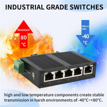 5 Port 100Mbps Network Ethernet Industrial Grade Unmanaged Rail Type Industrial Network Splitter