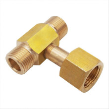 W21.8-14 CO2 Tank Bottle Brass Threaded Tee Fitting 3 Way Connector Charging Fill Adaptor for Beer H