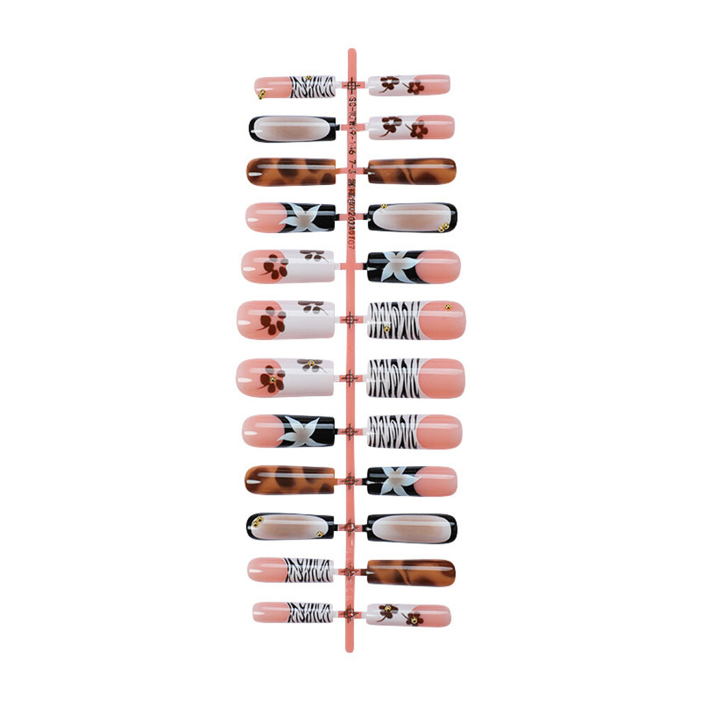 Hue-Grain Flower Printed Reusable False Nails For Women