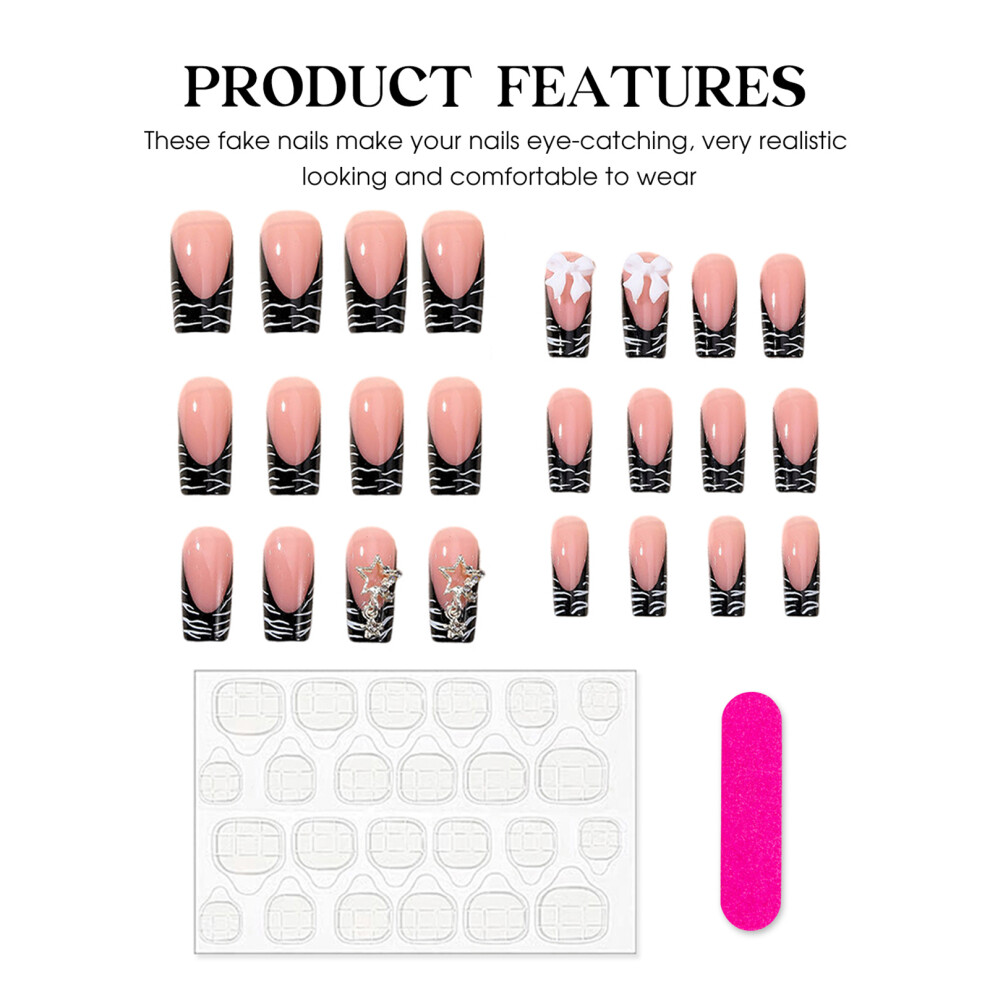 Dcph-Clothing Zebra Tip Fake Nails - Durable & Comfortable