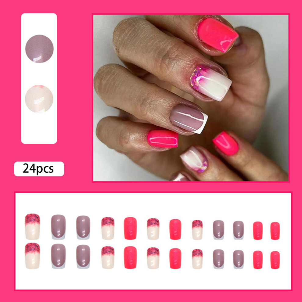Creation-3C 24Pcs French Glitter False Nails, Wedding Party