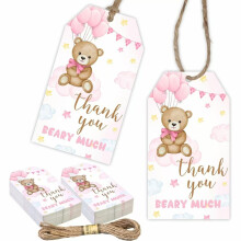 (Pink Bear, A) Bear Baby Gift Cards with Strings - Reusable