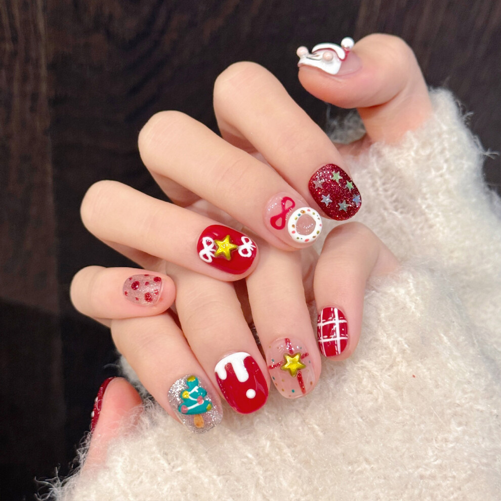 Zhouq-Outdoors (Xs) 10Pcs Christmas Press-On Nails, Natural & Durable
