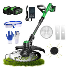 Cordless Grass Trimmer with Dual Battery and Charger, Brushless Motor, Adjustable Telescopic Shaft for Garden Lawn