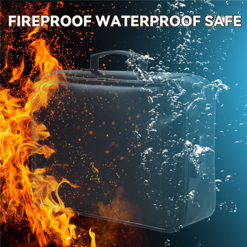 Fireproof Document Bag with Lock Home Office Travel Fireproof and Waterproof Safety Box Portable Handle File Storage