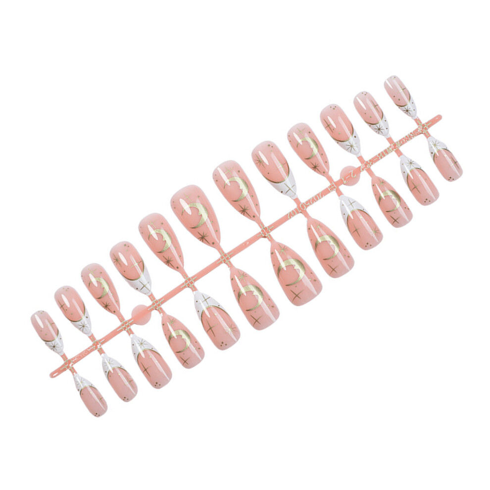 Phui-Pet-Supplies Star Moon Press-On Nails - Reusable Nude Almond Fake Nails