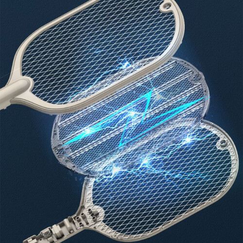 Electric Fly Swatter USB Charging2in1Fly Killer Racket with3Layer Mesh for Home Use White 2